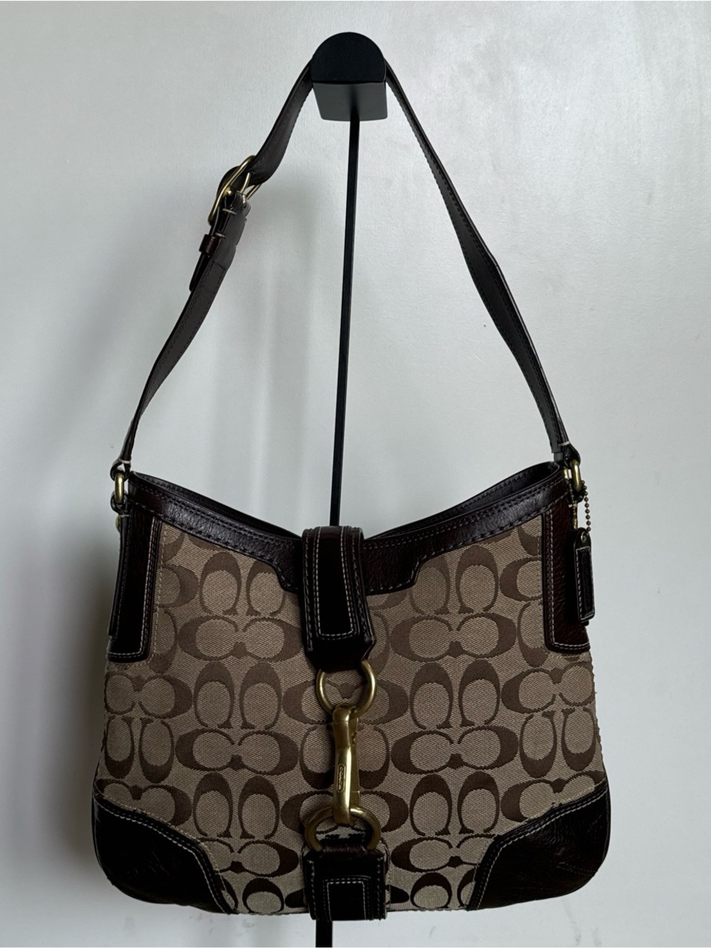 Coach Taupe & Dark Brown Signature Canvas Shoulder Bag